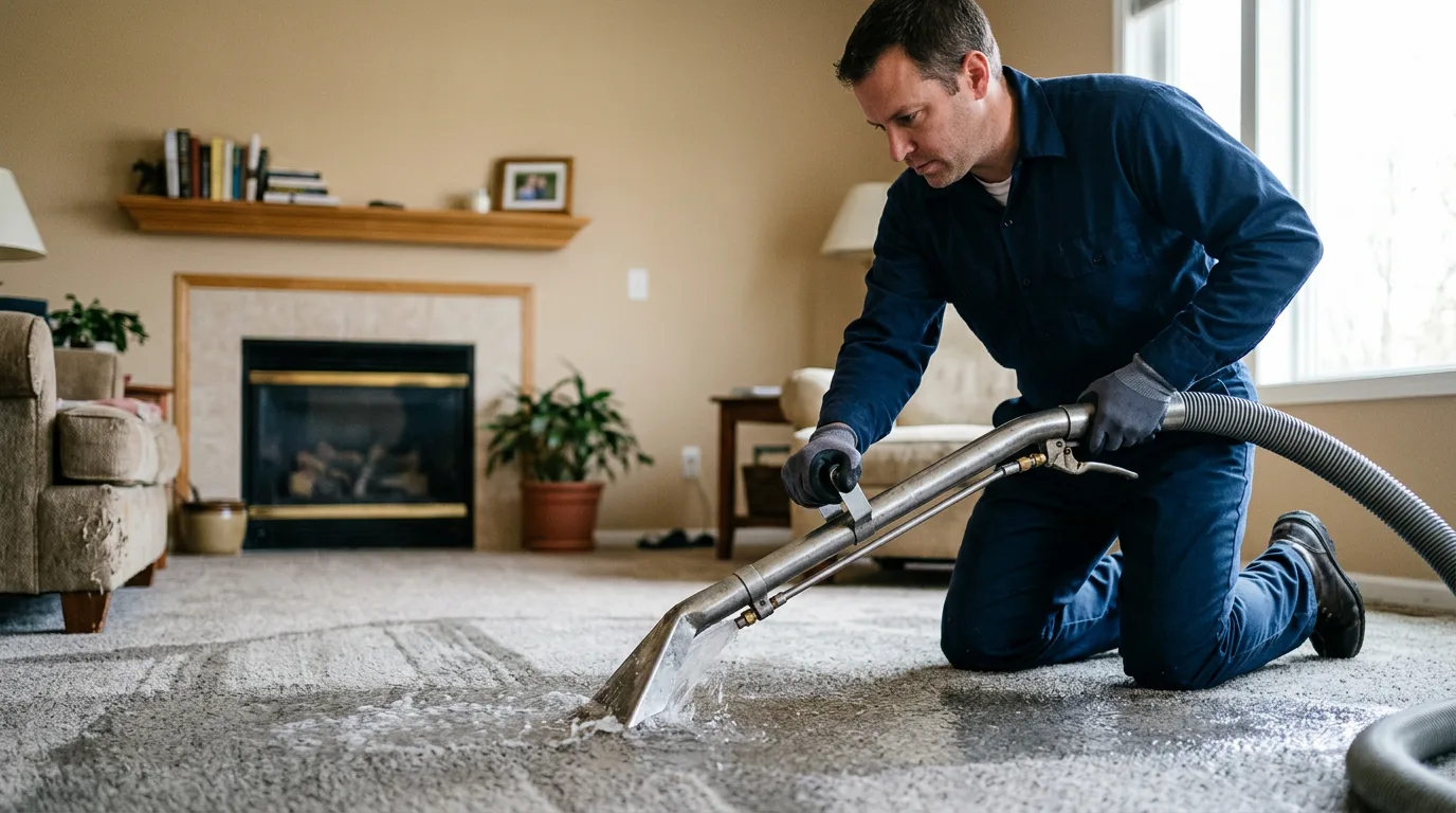 Water damage restoration technician working near Victoria, MN